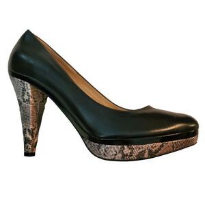 Antonio Melani Women's Black Leather Snake Print Stilettos. 4" Heels. Size 10